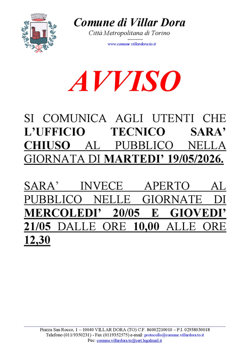 Modifica orario Ufficio Tecnico